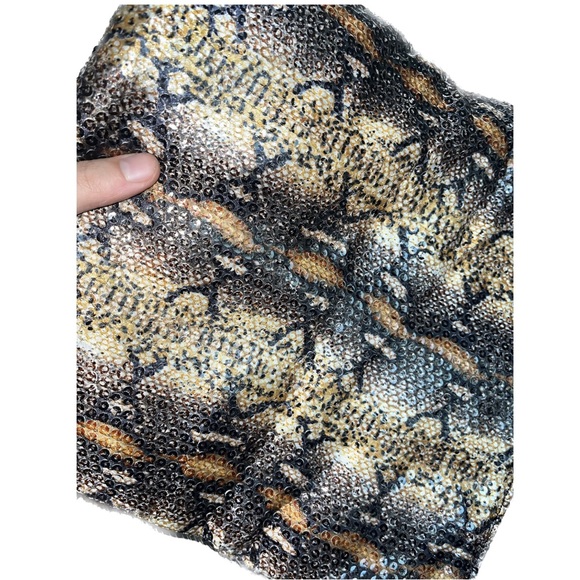 BCBGmaxazria White Glossy Sequined Styled Lazy Clutch in Animal Print Background - Picture 6 of 13